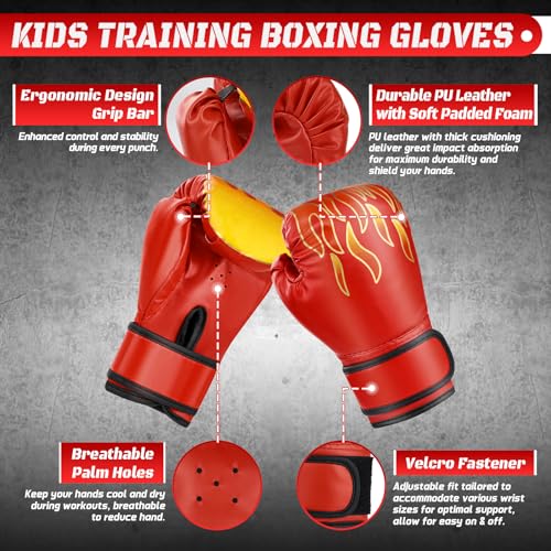 4-in-1 Kids Boxing Gloves and Punching Mitts Set with Hand Wraps E8739