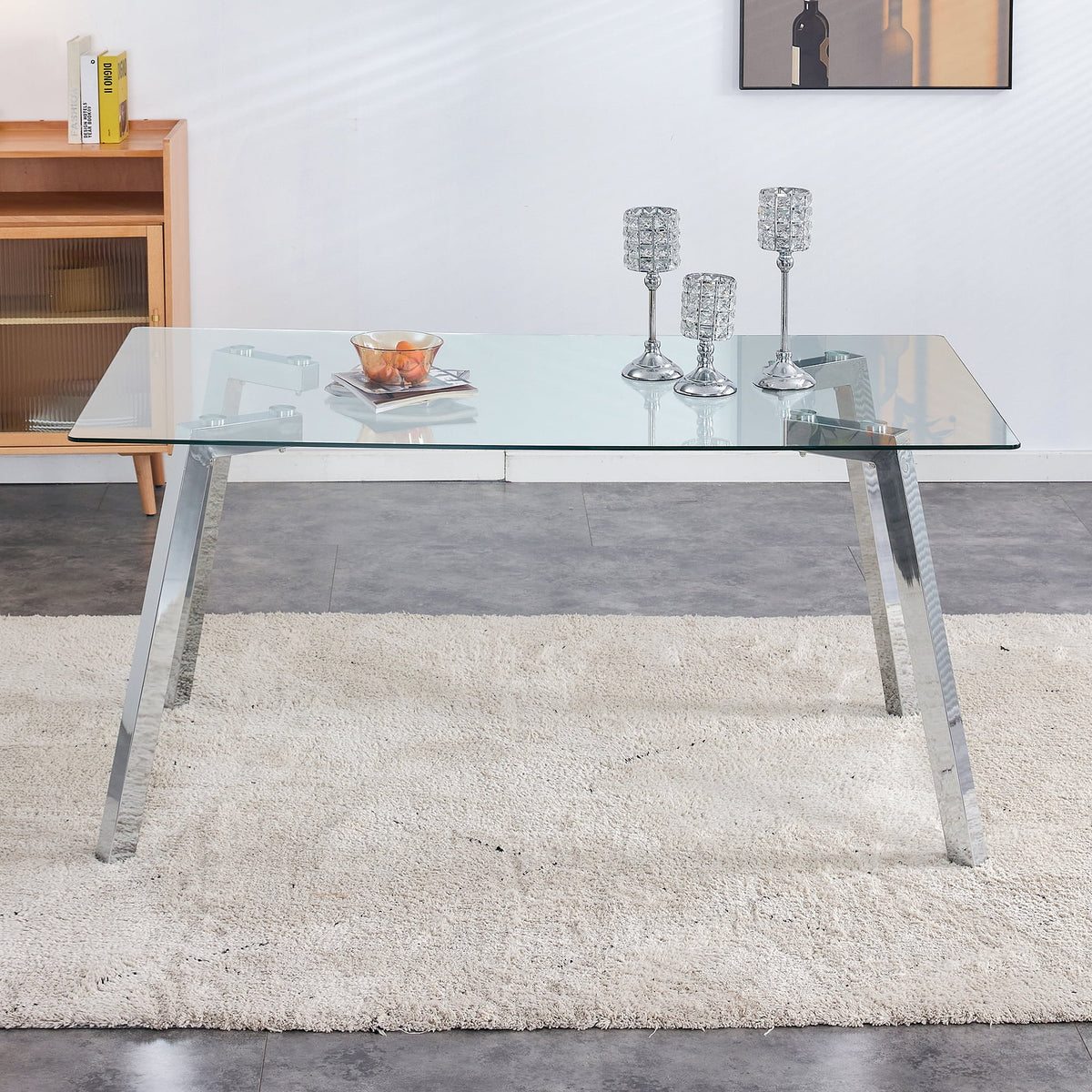 Rectangle Glass Dining Table with Metal Base M584