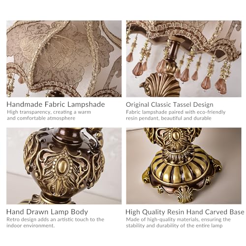 Antique Victorian Floral Table Lamp Fabric Lampshade Resin Base K126333