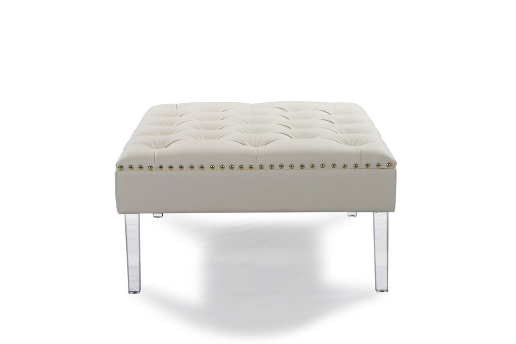 White PU Button Tufted Square Ottoman H1307