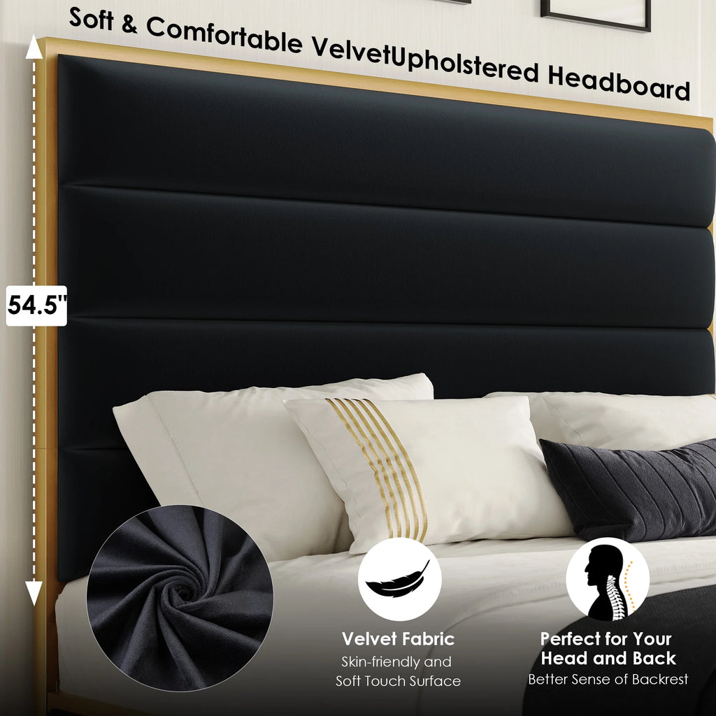 Queen Size Black Velvet Upholstered Platform Bed L704769