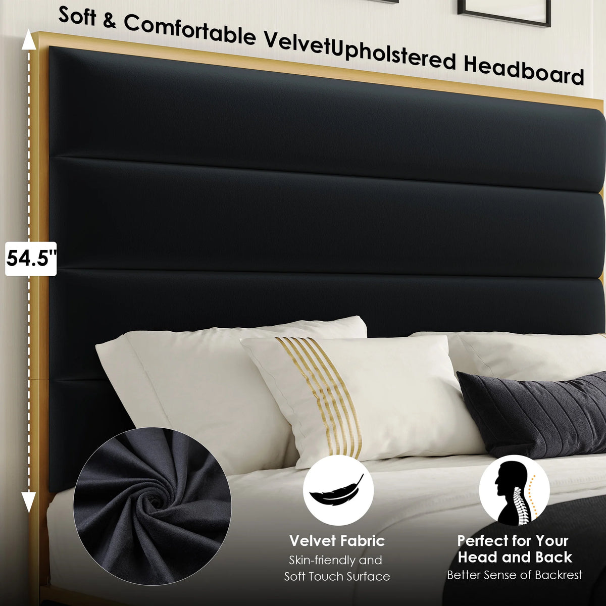 Queen Size Black Velvet Upholstered Platform Bed L704769