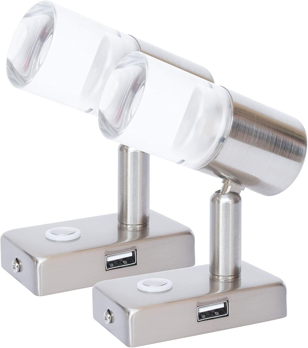 12V LED RV Interior Reading Light 3W with USB Port Dimmable Touch Switch Warm Two Pack E519
