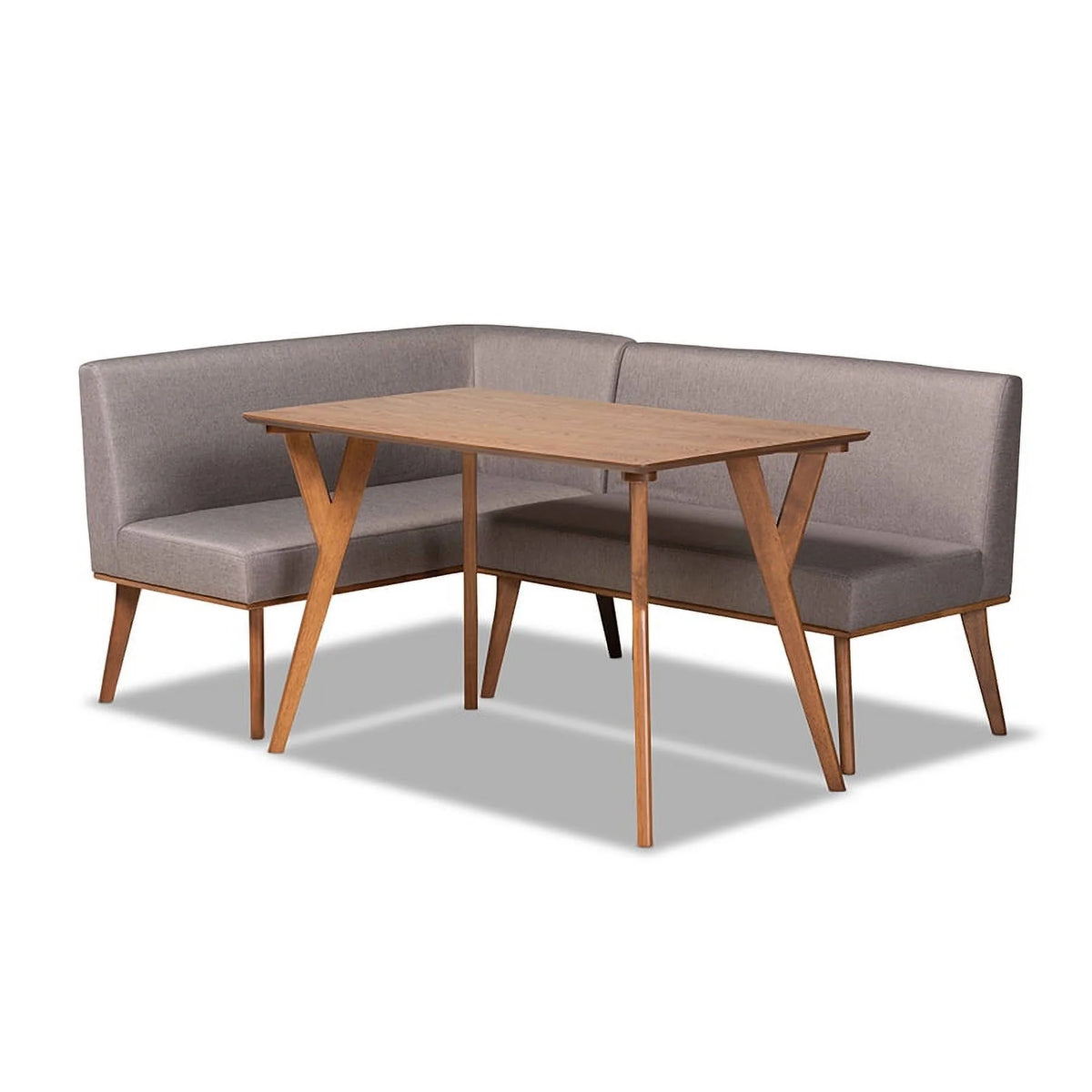 Grey Fabric Upholstered Walnut Brown Wood 3-Piece Dining Nook Set C208237