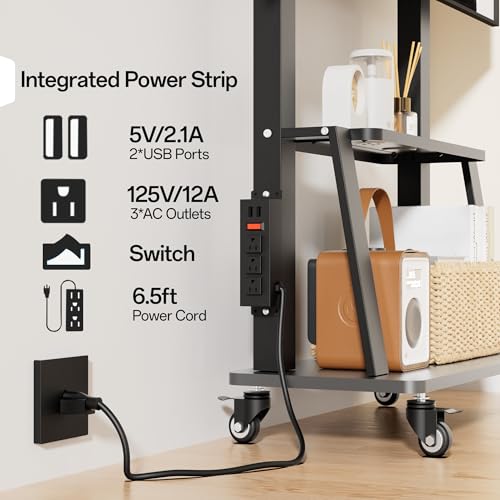 Black Rolling TV Stand with Power Outlet, Height Adjustable for 32-75 inch TV P40381