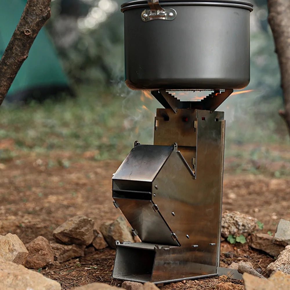 Outdoor Collapsible Wood Burning Detachable Portable Stainless Steel Rocket Camp Tent Z176558