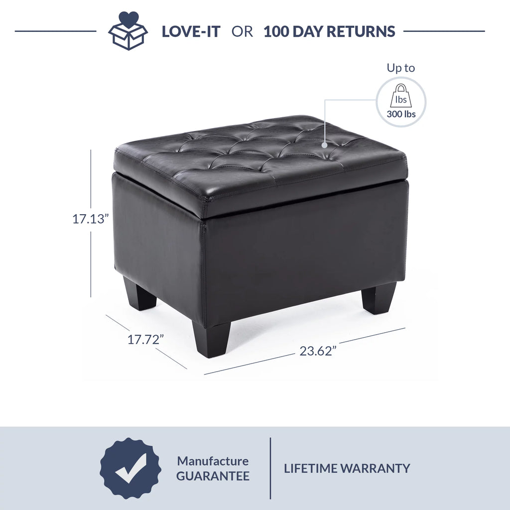 Black Faux Leather Storage Ottoman B781
