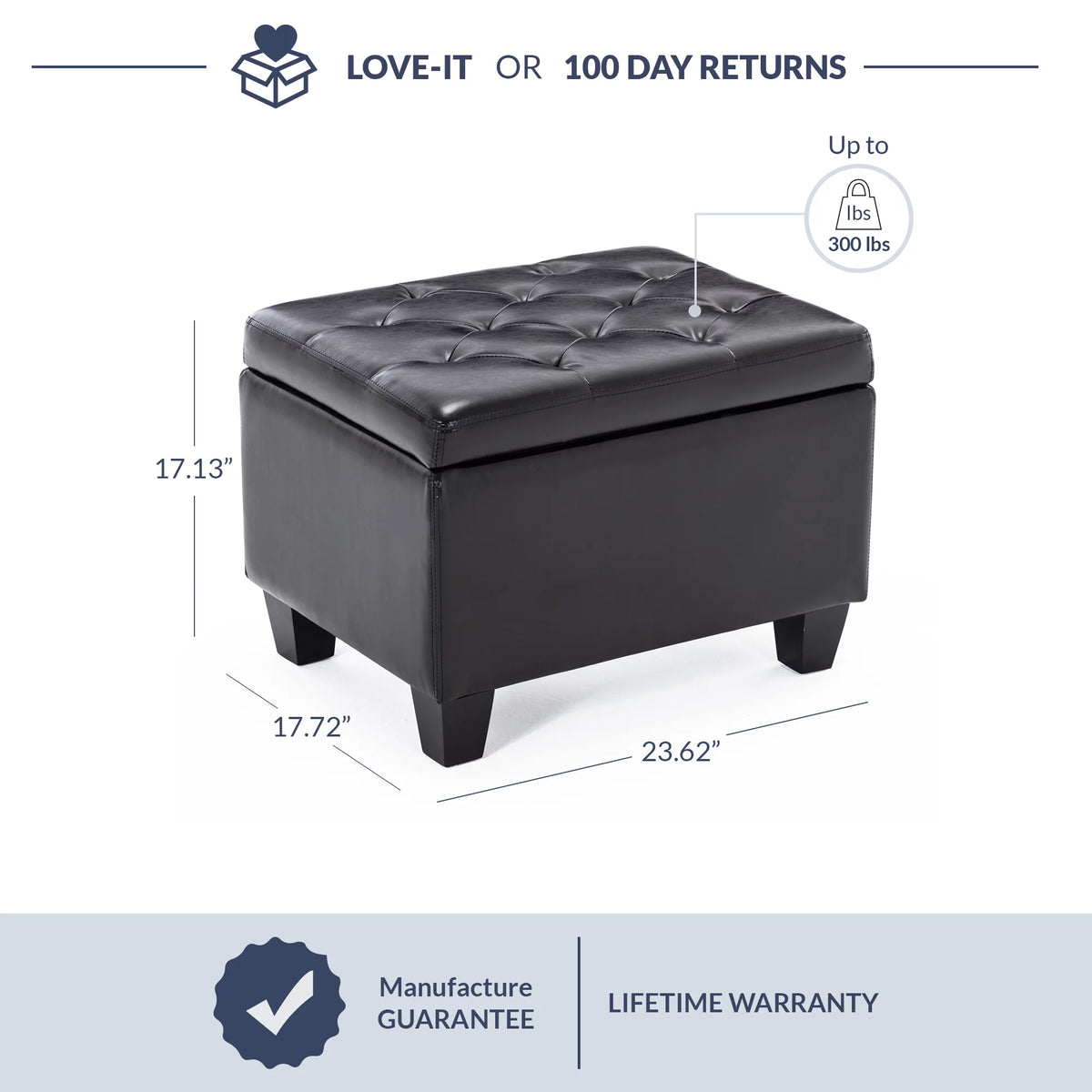 Black Faux Leather Storage Ottoman B781