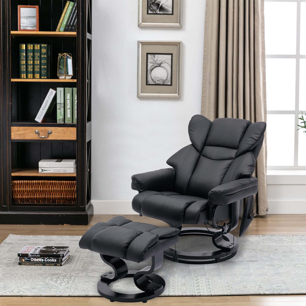Black PU Massage Recliner Office Chair with Ottoman R1339