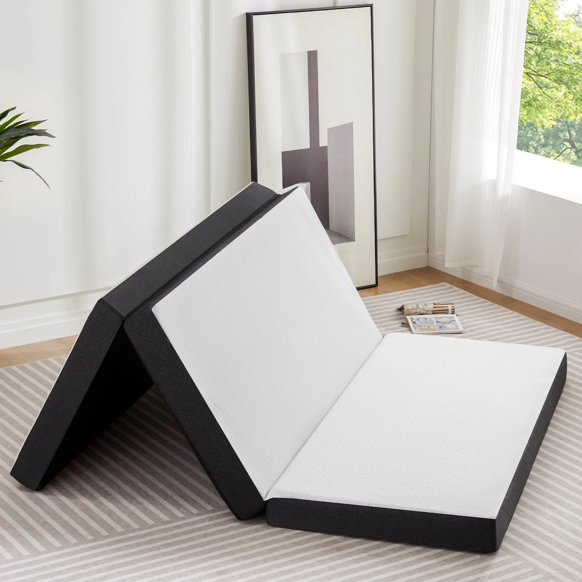 4 inch Tri-fold Memory Foam Mattress Topper, Twin Size, White Q1405