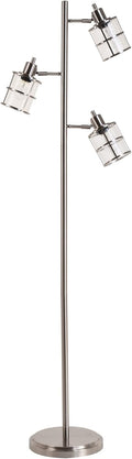Modern 3 Floor Lamp with Adjustable Ribbed Glass Shades, 68 in, Brushed Nickel R6206
