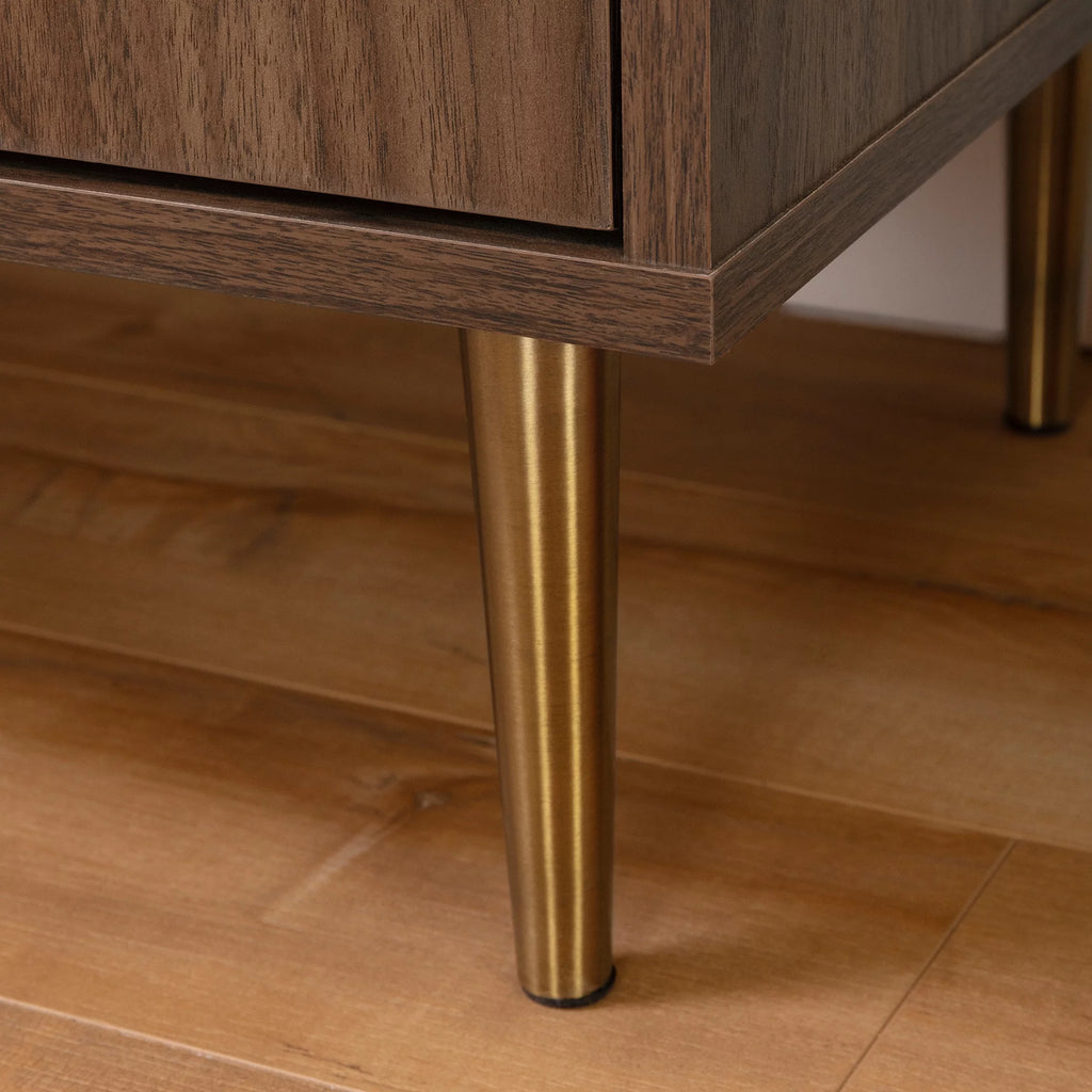 Natural Walnut and Faux Carrara Marble Buffet with Storage Y96993
