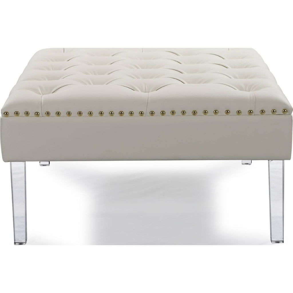 White PU Button Tufted Square Ottoman H1307