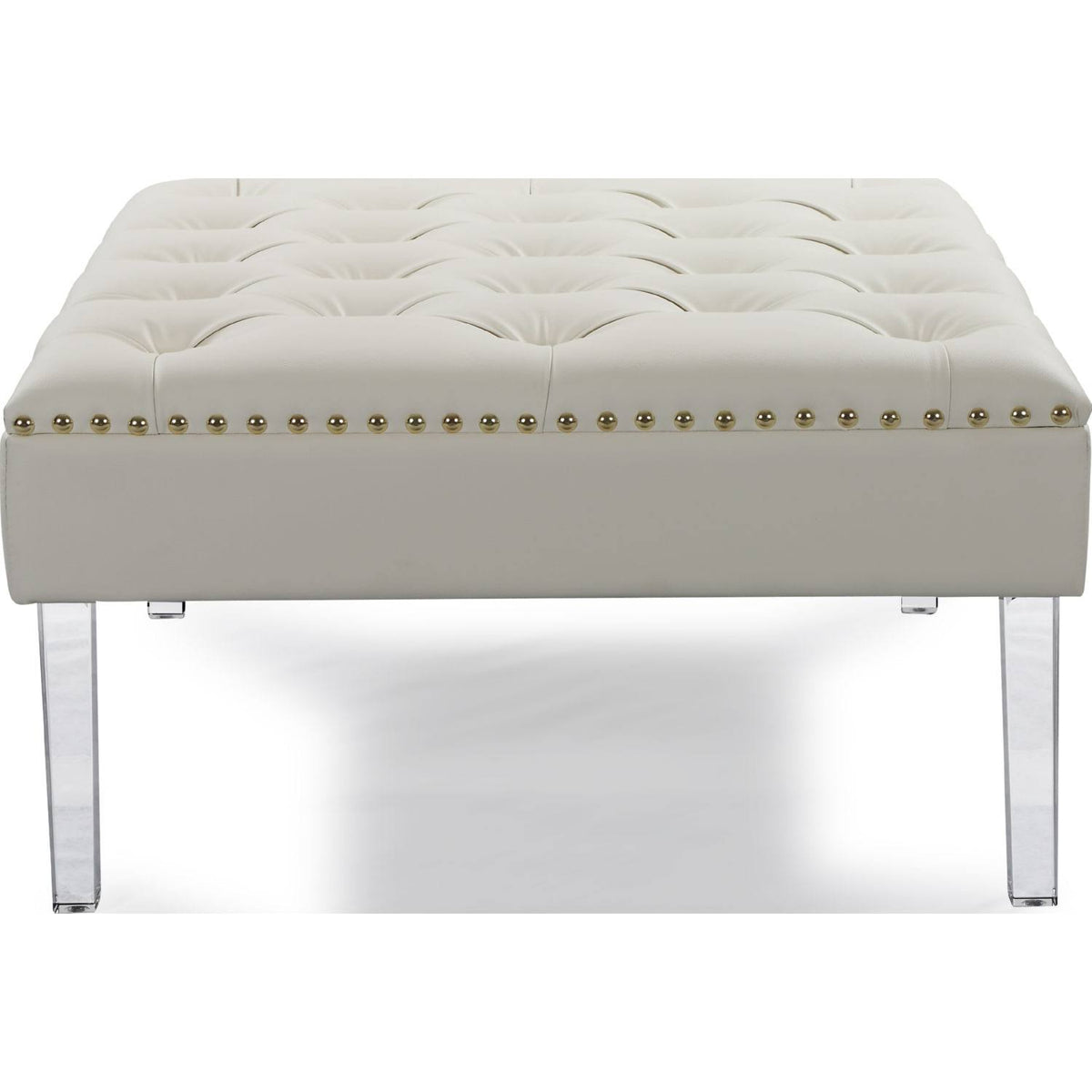 White PU Button Tufted Square Ottoman H1307