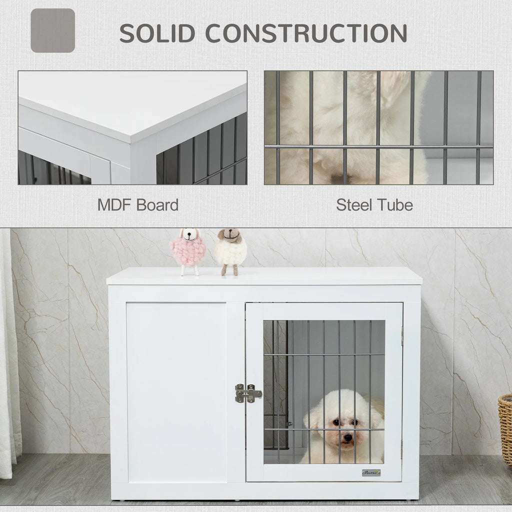 White Dog Crate Furniture End Table with Double Doors Z96591