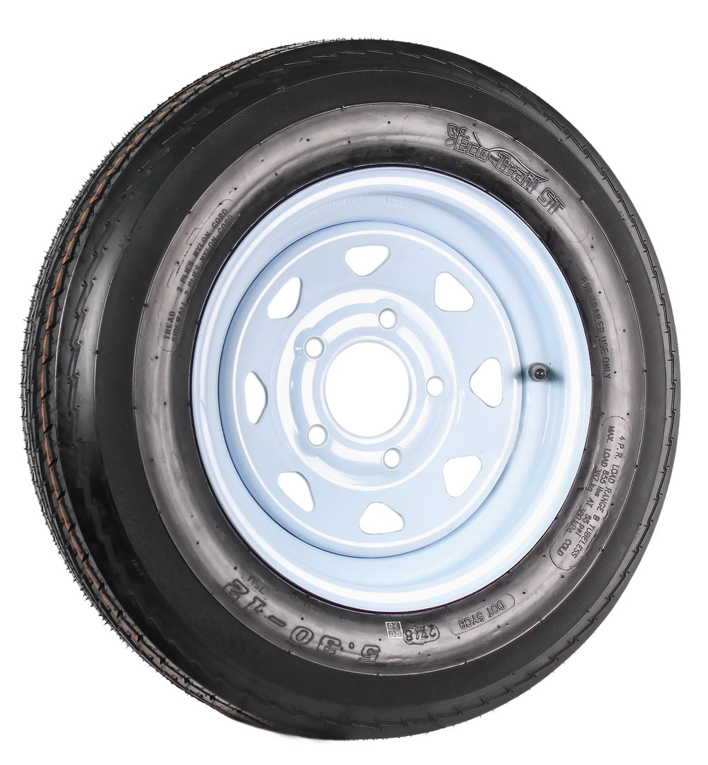 Two Trailer Tires On Rims 5.30-12 5 Hole White Spoke M213