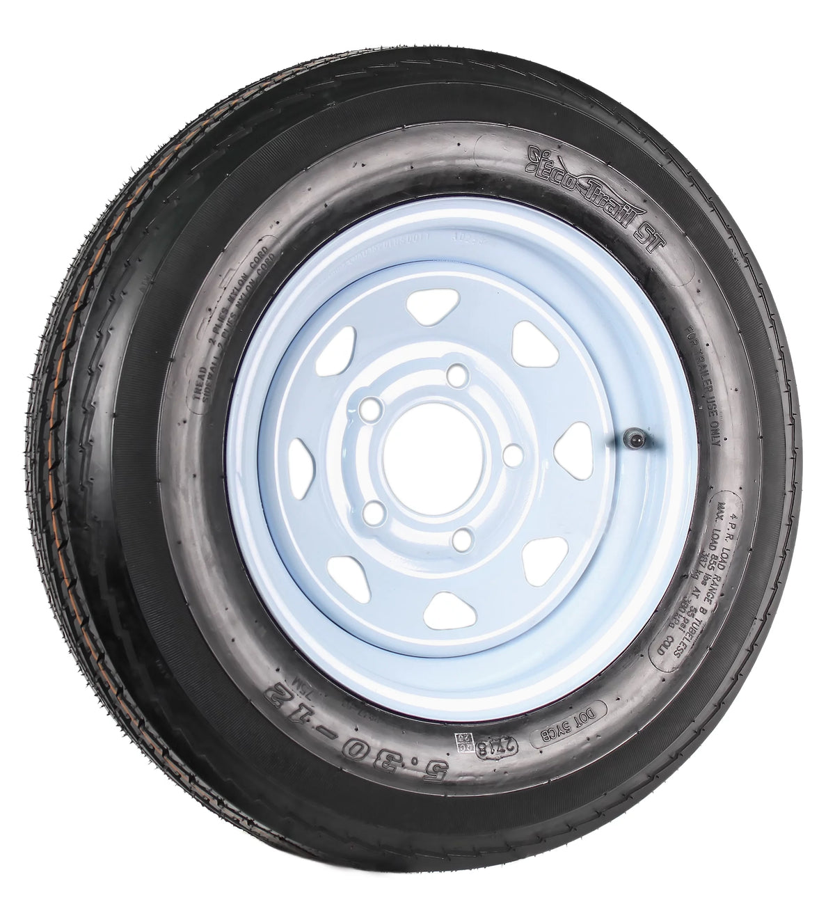 Two Trailer Tires On Rims 5.30-12 5 Hole White Spoke M213