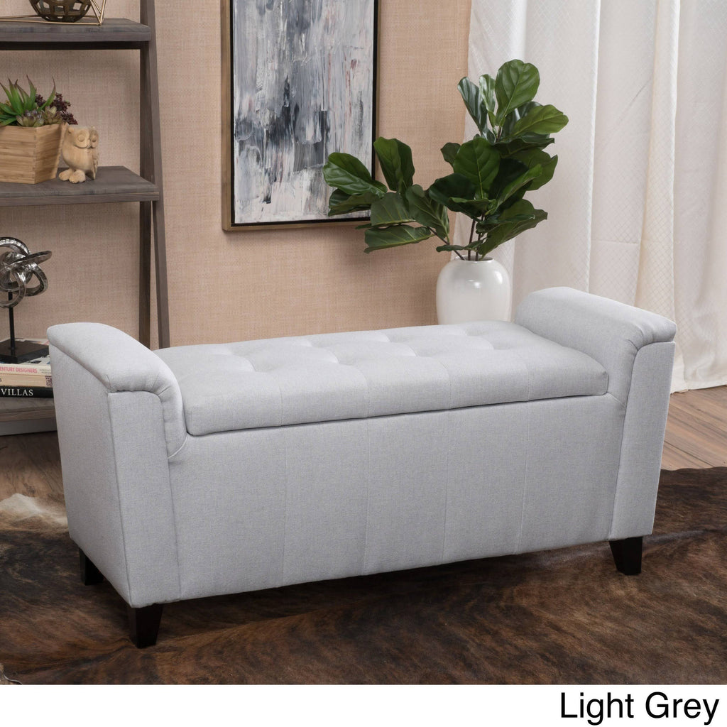 Tufted Fabric Armed Storage Ottoman Bench H514779