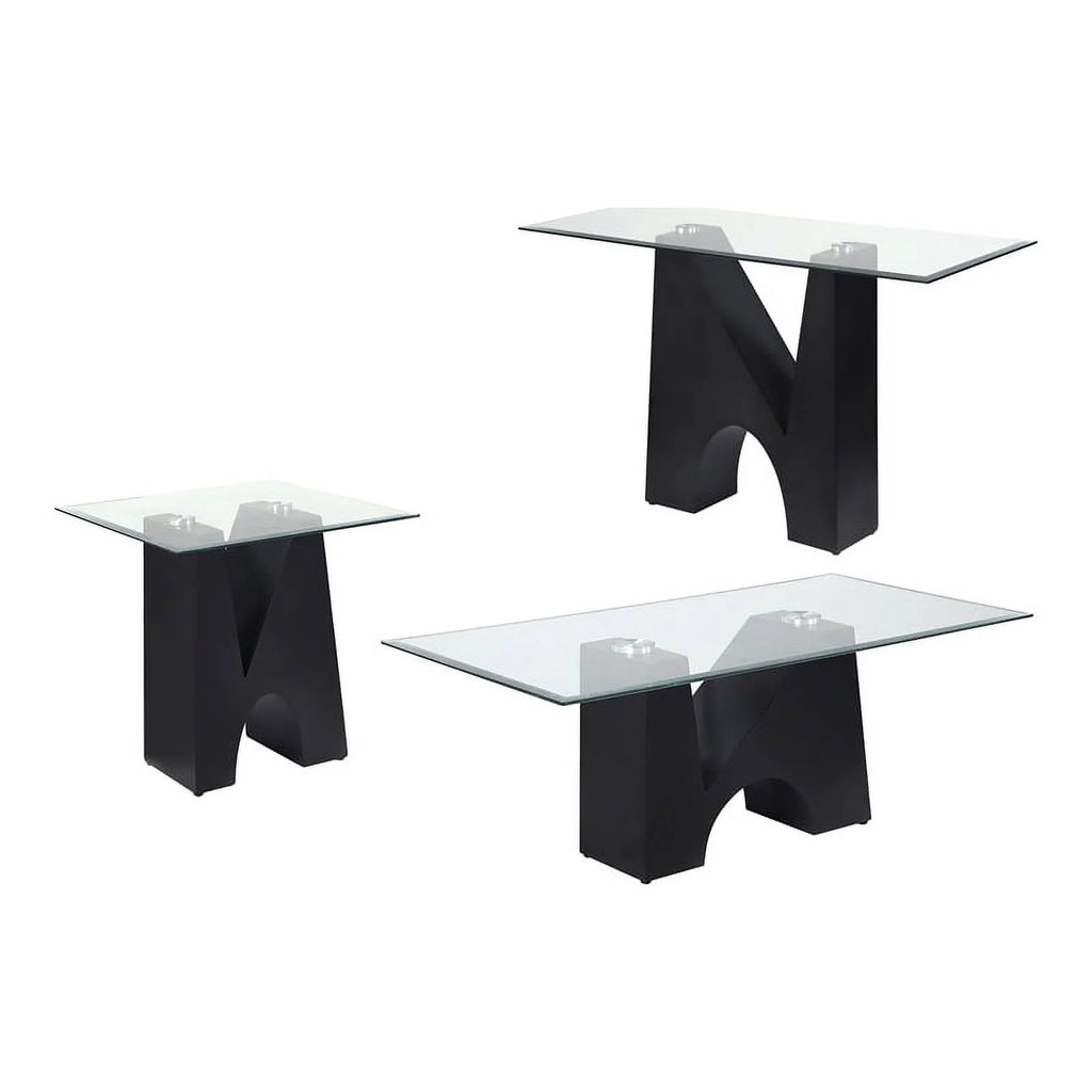 Metal and Glass Top 3-Piece Coffee Table Set in Black V401948