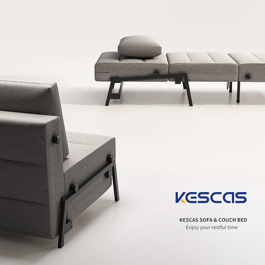 Light Gray Linen Convertible Sofa Bed R672469