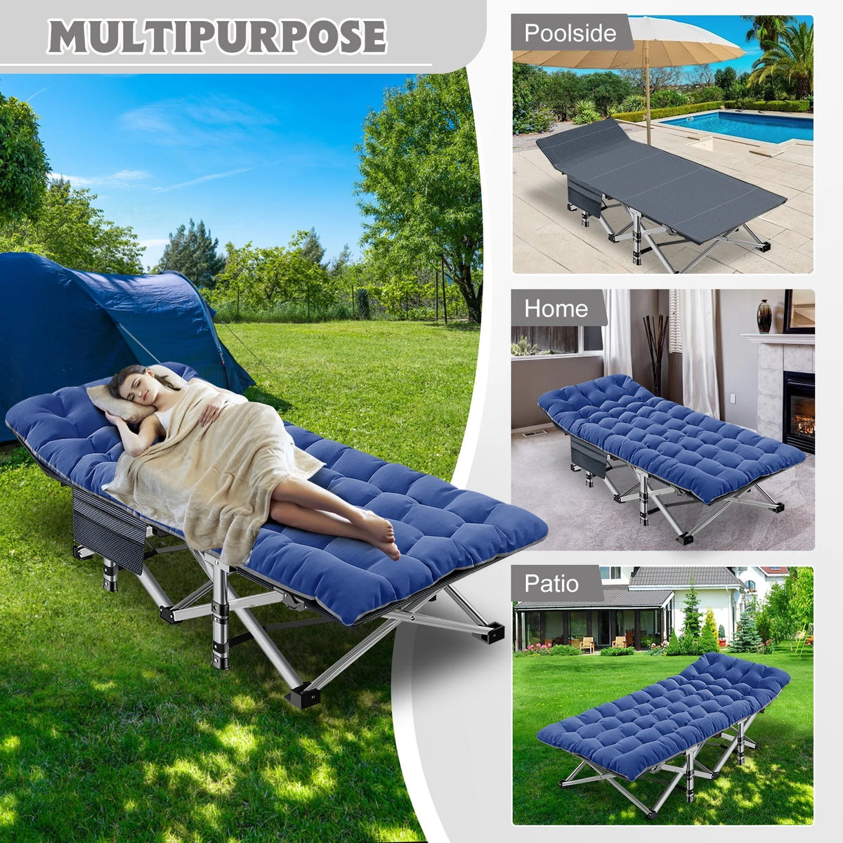 2 Pack Folding Camping Cot with Mattress and Carry Bag J773