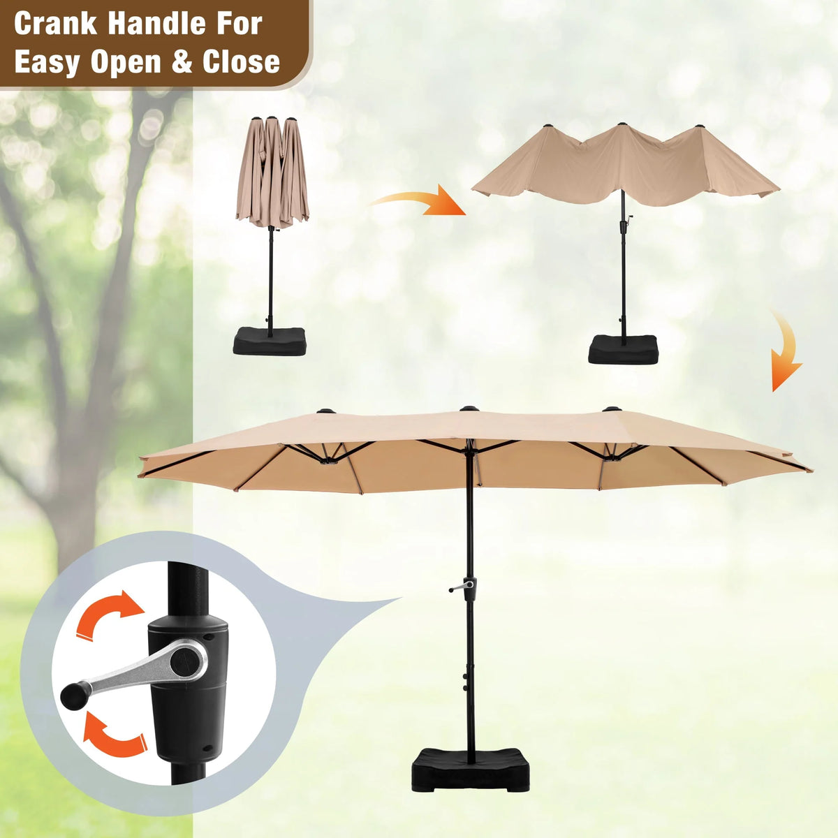 13FT Double Sided Patio Umbrella with Crank Handle Q54667
