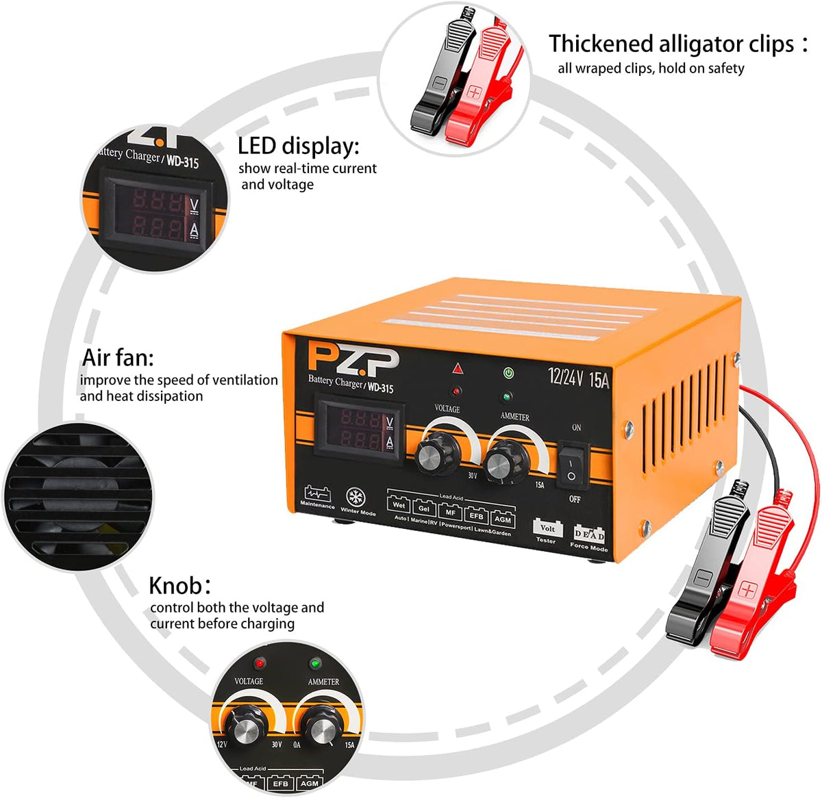 15-Amp Automotive Car Battery Charger and Maintainer H94141