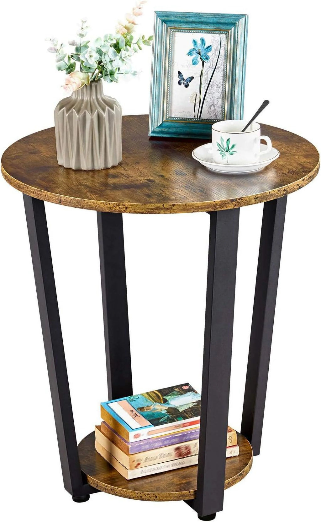 Small Round Side Table with Storage Shelf T8719