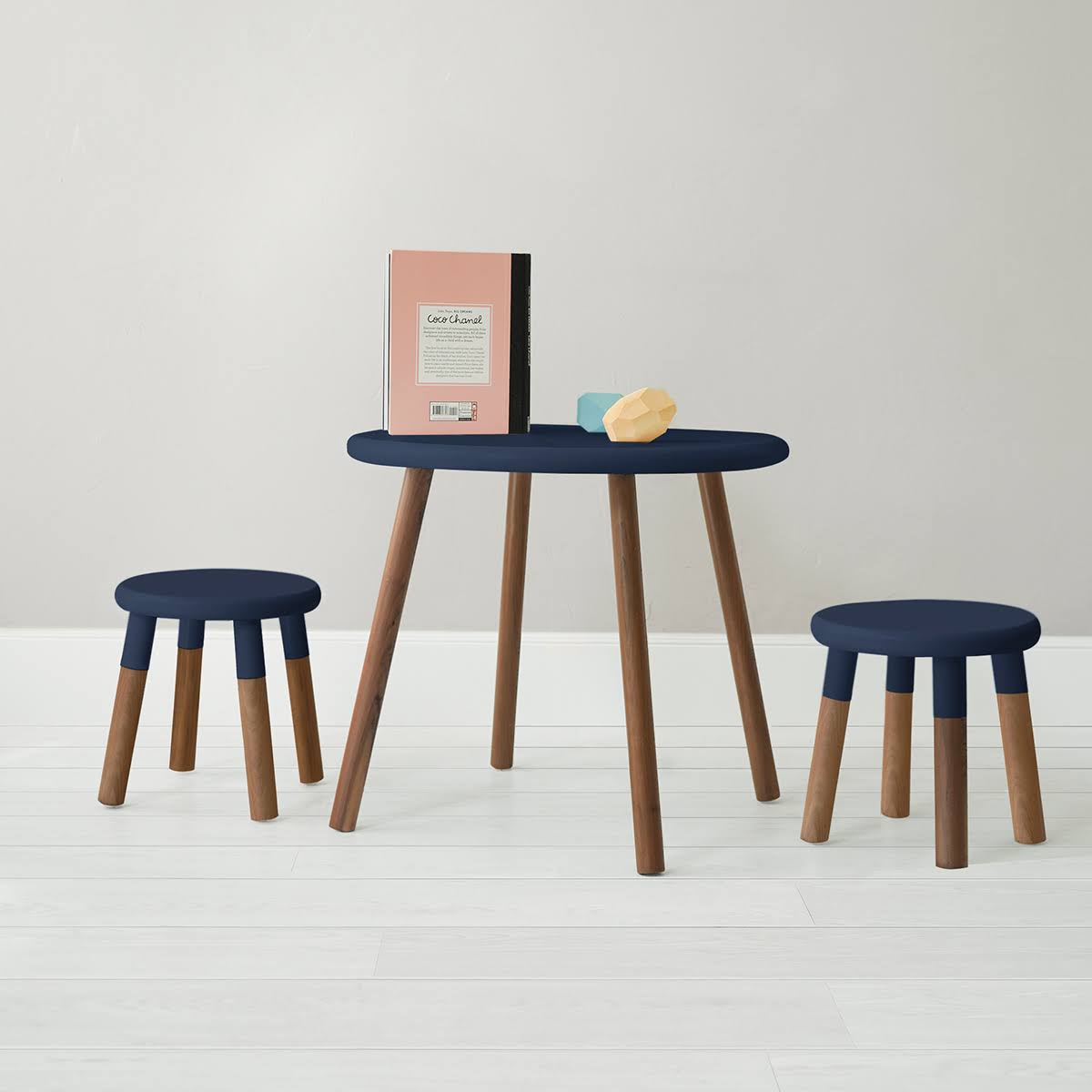 Kids Chair Set of 2 Walnut Deep Blue K376679