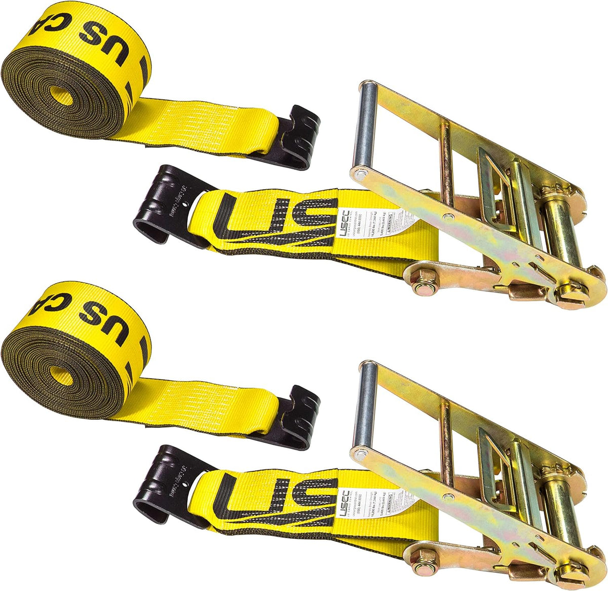 4 Inch x 20 Foot Yellow Ratchet Strap with Flat Hooks 2 Pack W88173