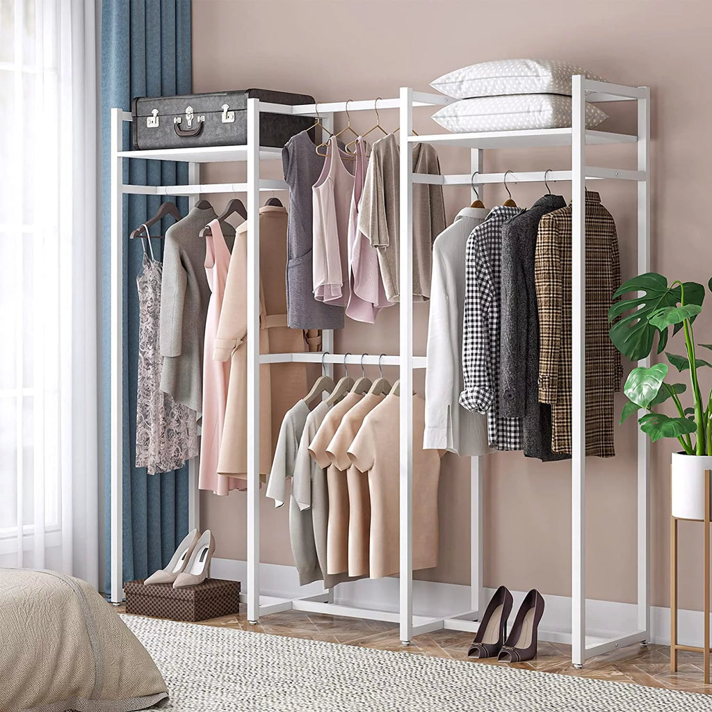 Heavy Duty Free Standing Clothes Rack with Shelves and Hanging Rod O570