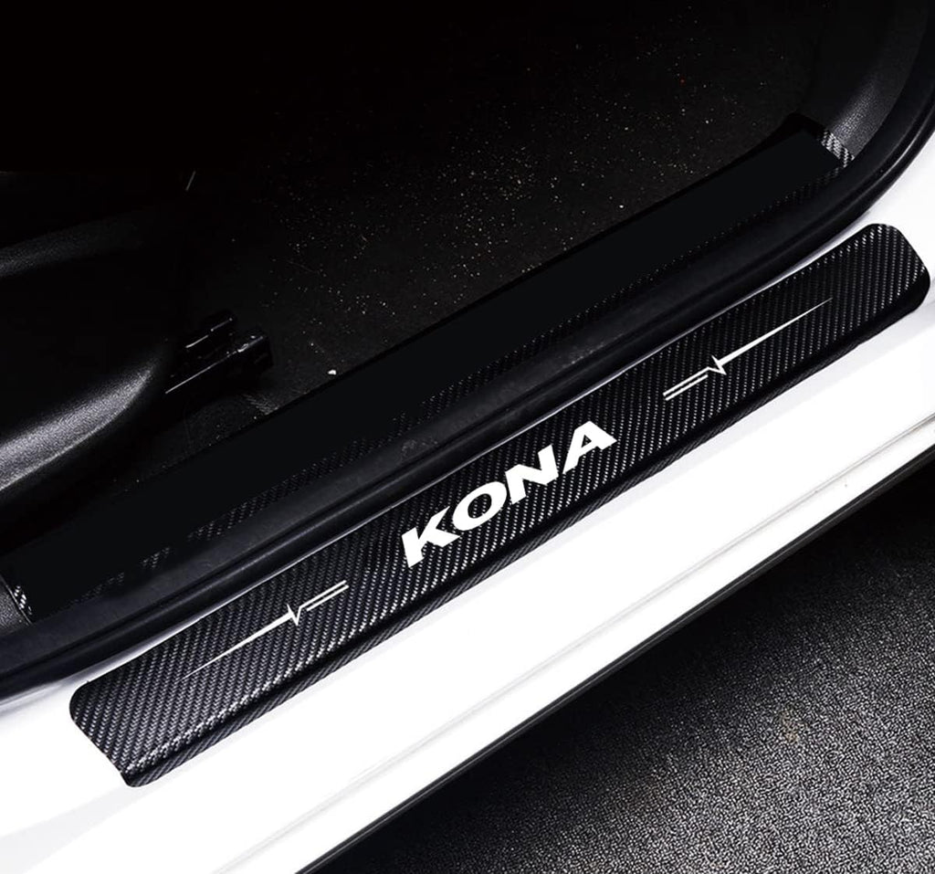 4Pcs Reflective 4D Carbon Fiber Leather Door Sill Protector Sticker W9184