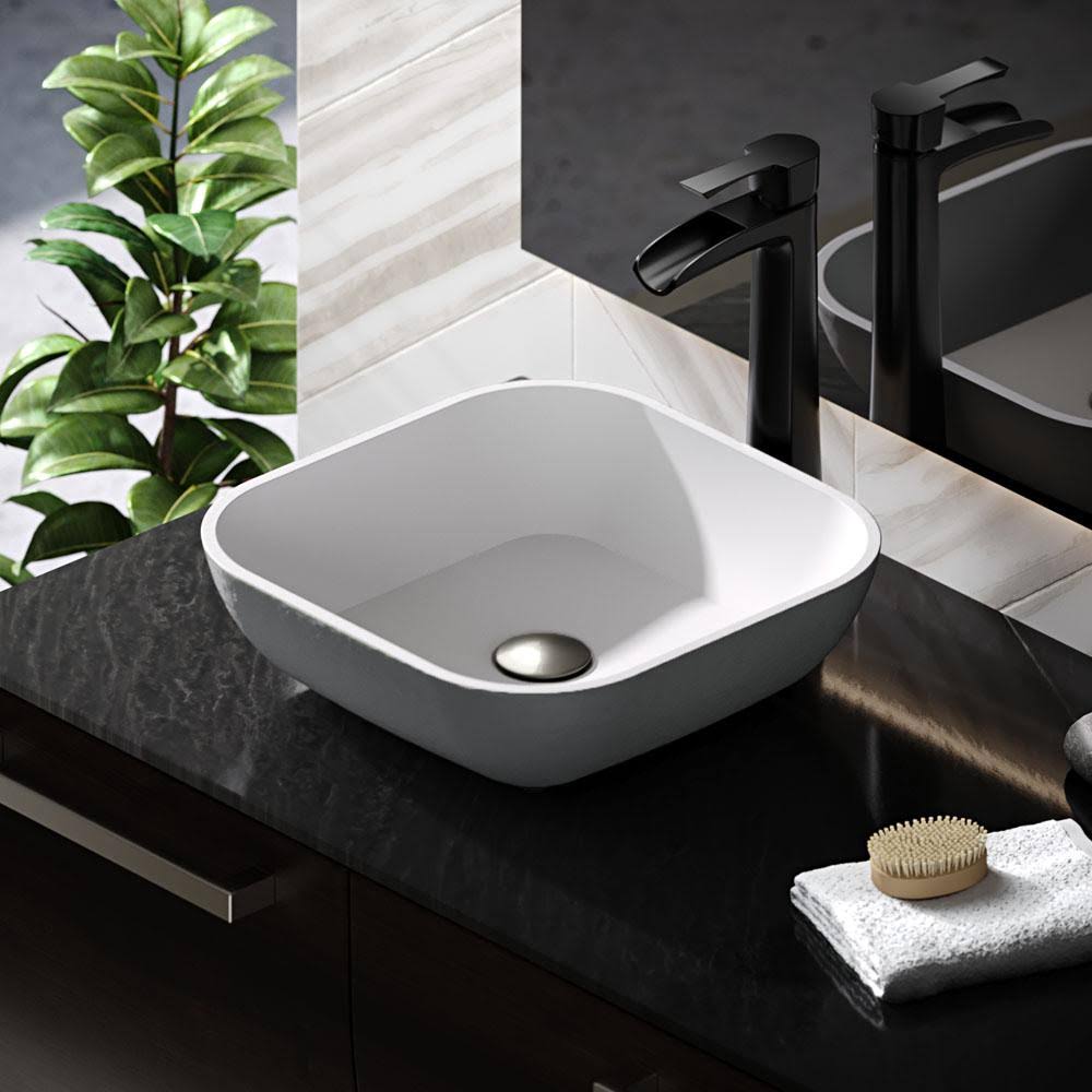 Square Vessel Sink with Brushed Nickel Pop-Up Drain A122