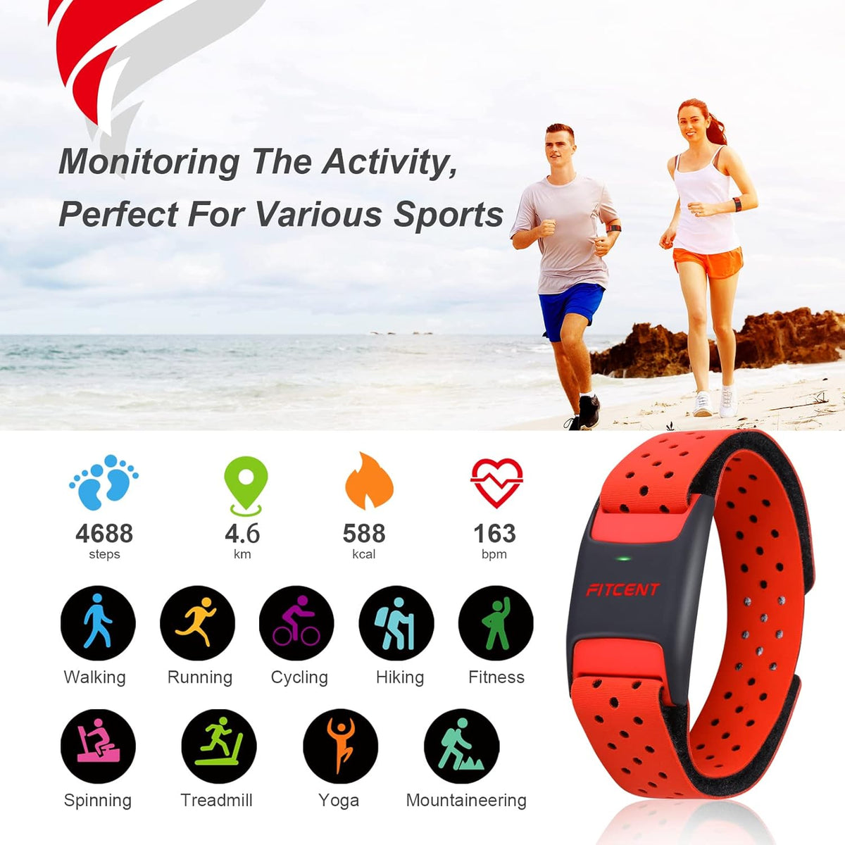 Heart Rate Monitor Armband, Bluetooth ANT+ Optical Sensor, Pack of 2 Q3979