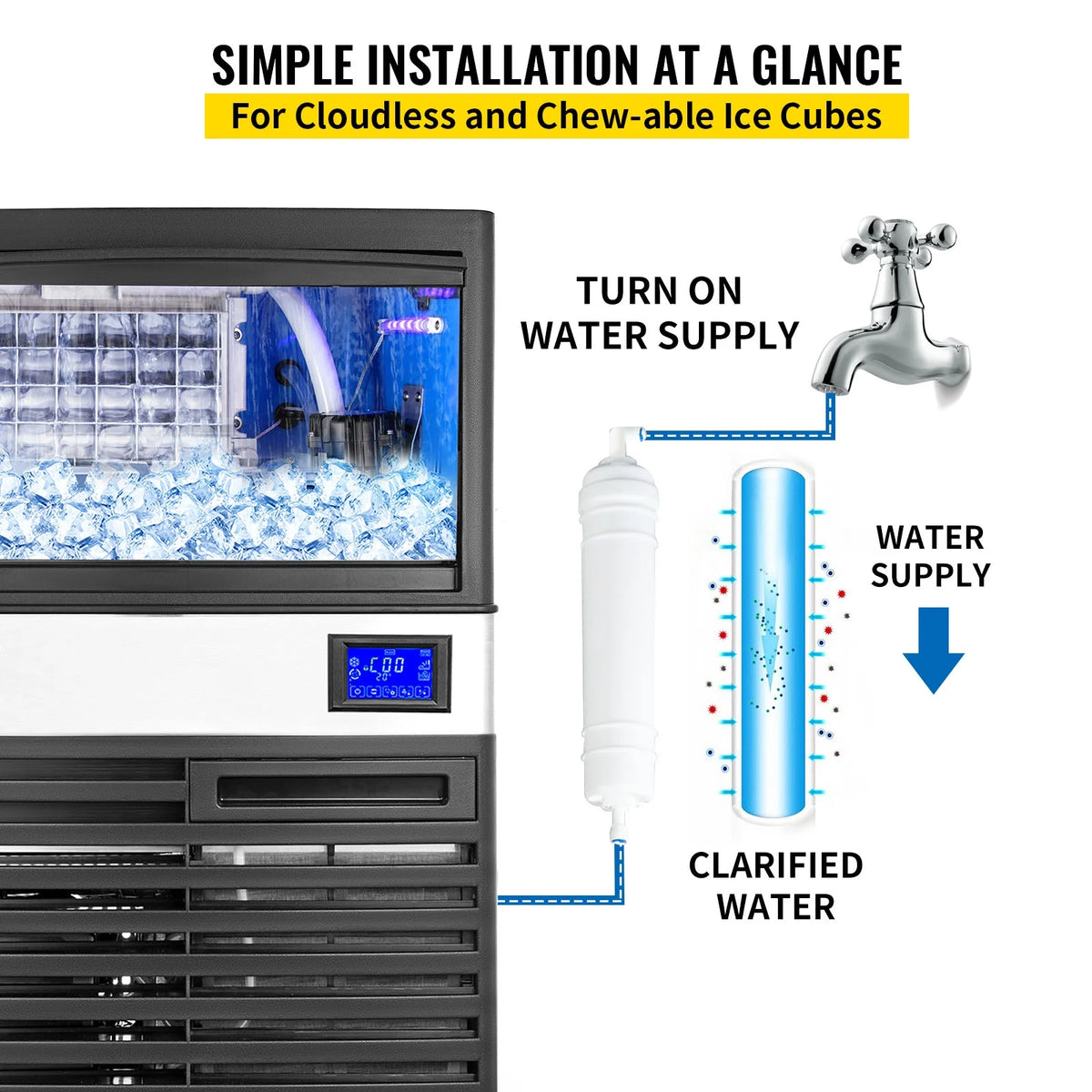 Commercial Ice Maker 132lbs/24h Stainless Steel B709328