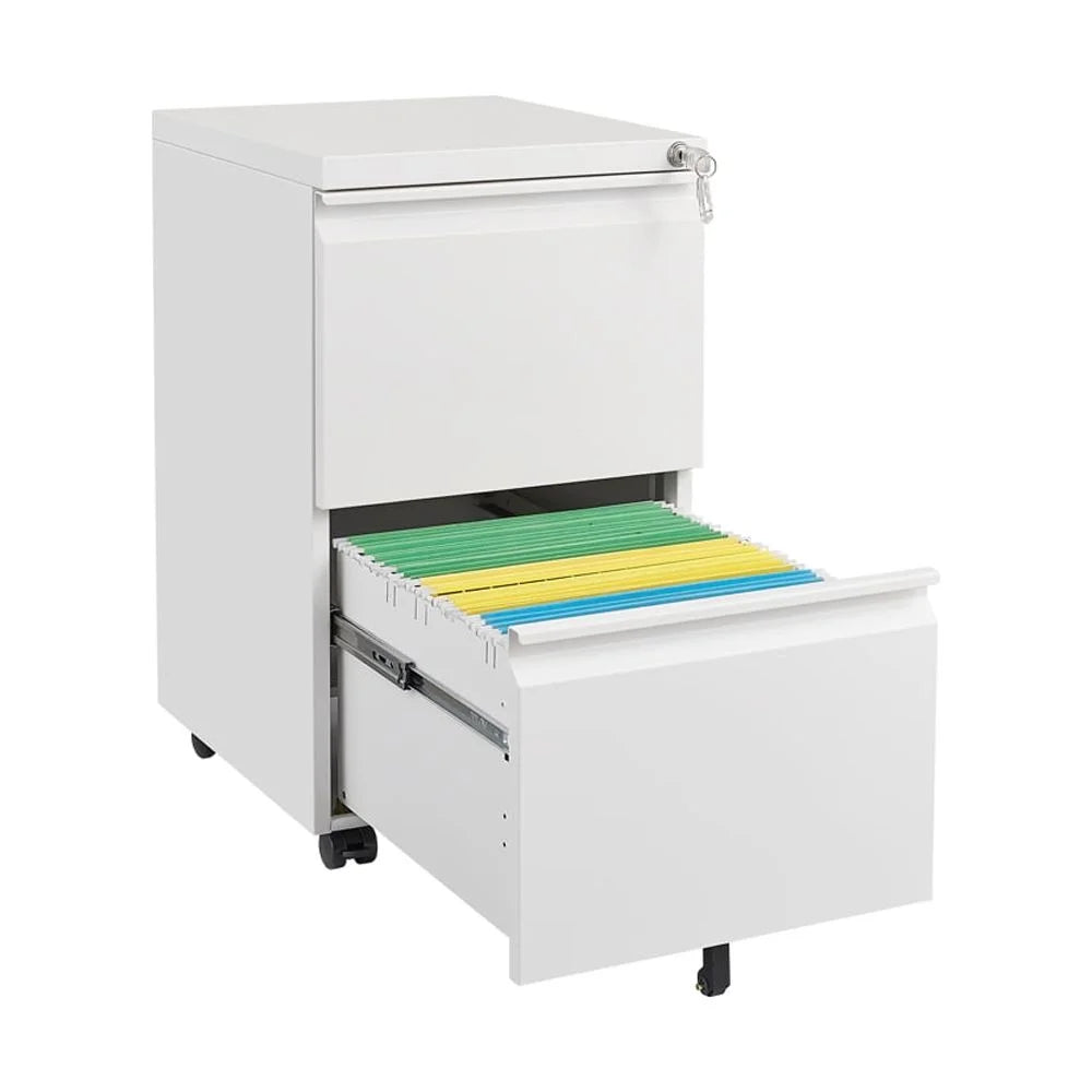 Black 2 Drawer Metal Mobile File Cabinet with Lock W179