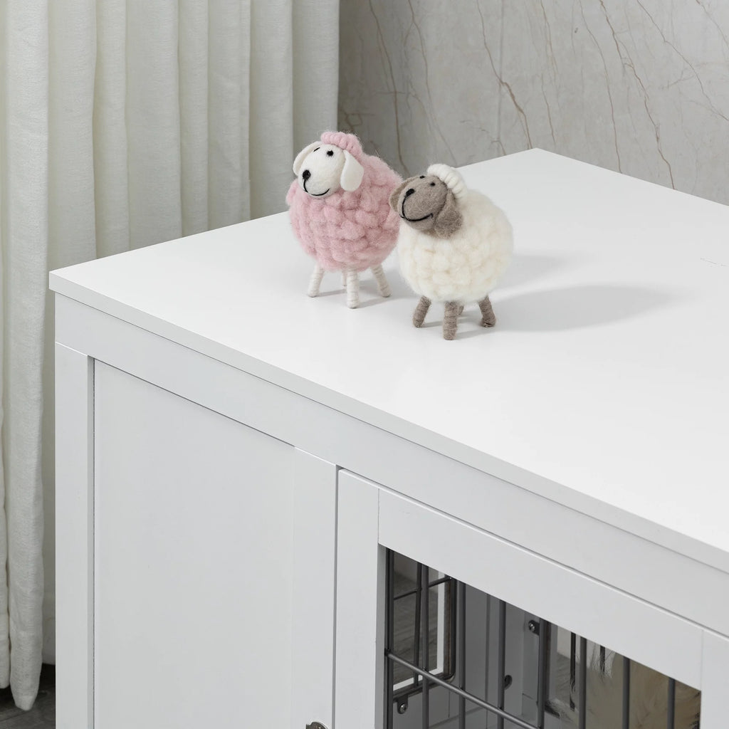 White Dog Crate Furniture End Table with Double Doors Z96591