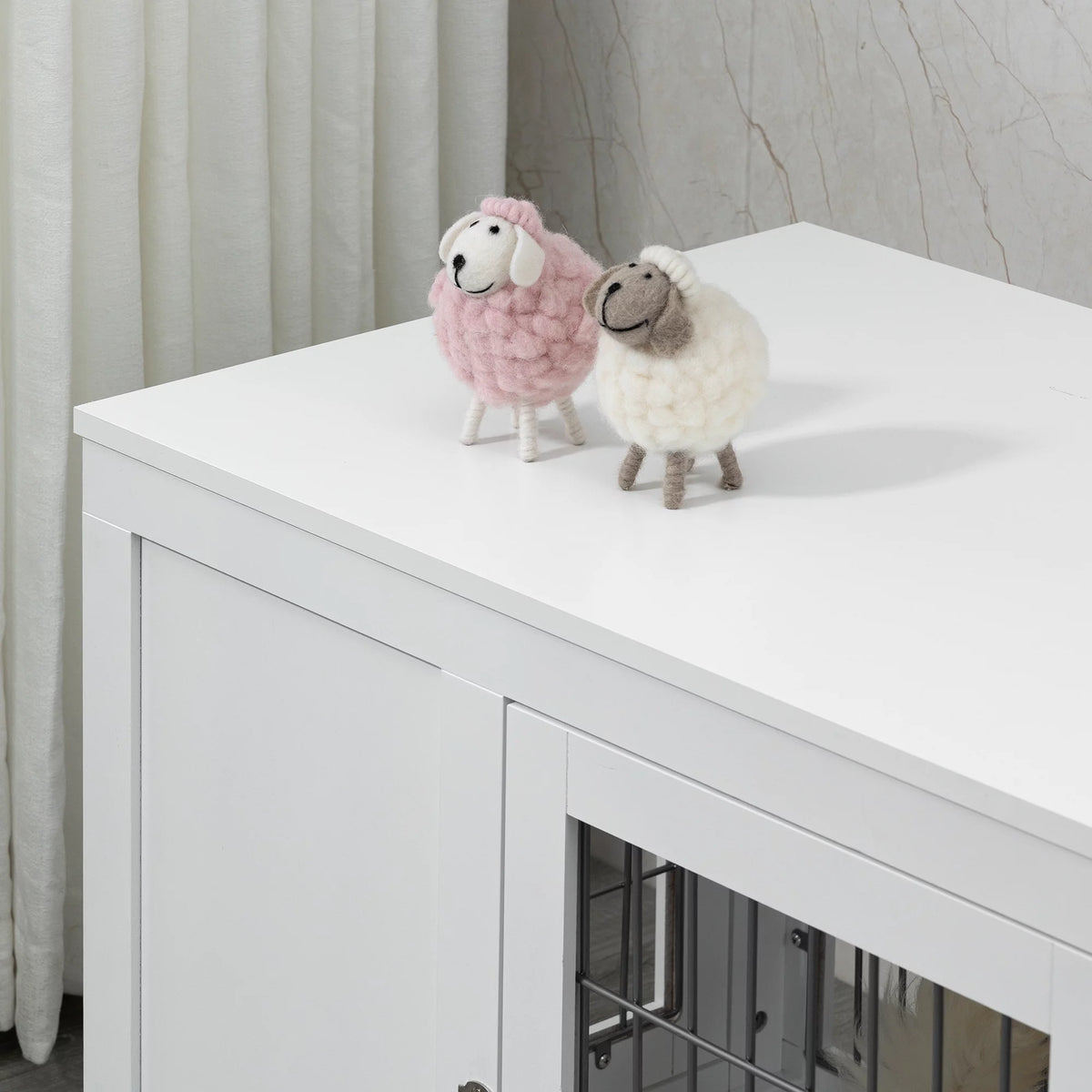 White Dog Crate Furniture End Table with Double Doors Z96591