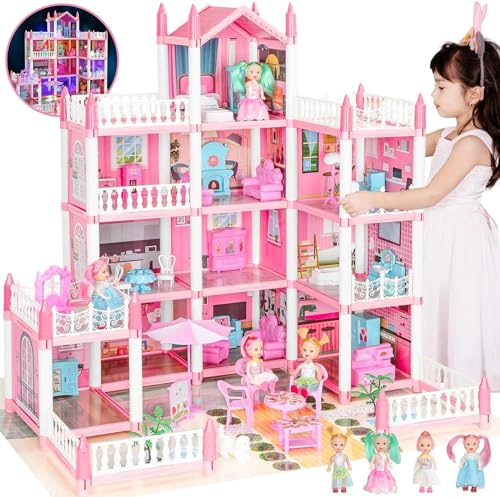 4-Story 11 Rooms Dollhouse with 4 Dolls and Furniture Set X74037