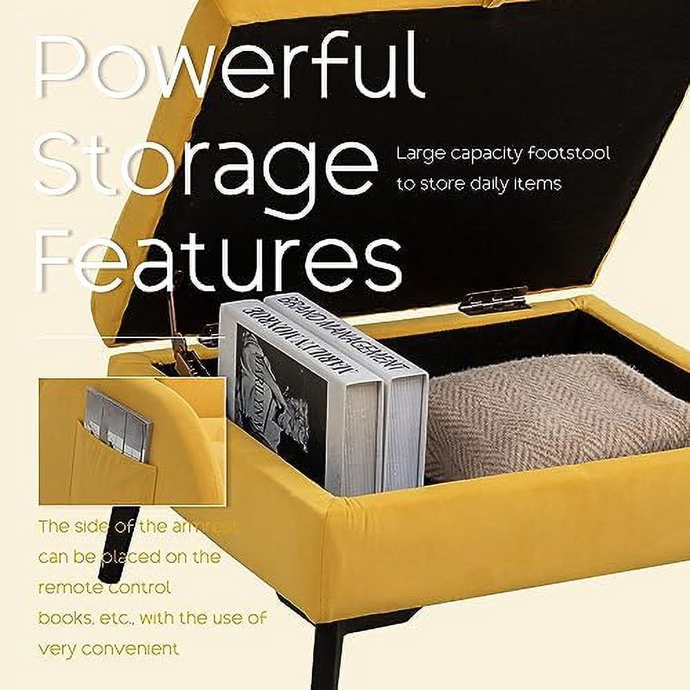 Yellow Velvet Accent Chair with Ottoman U5943