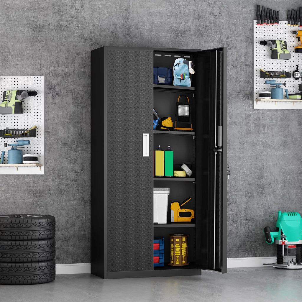 Tall Metal Storage Garage Cabinets with Locking Doors and 4 Adjustable Shelves S357741