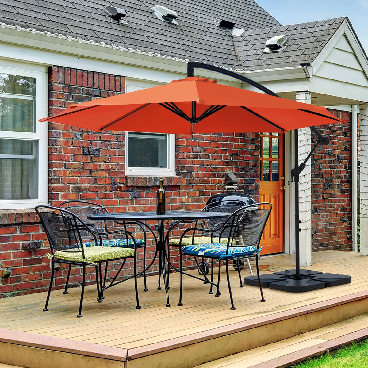 10ft Heavy Duty Offset Cantilever Patio Umbrella with 4-Piece Base W659907