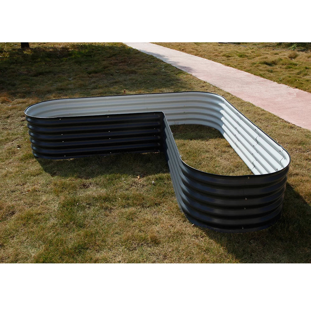 17" Tall L-Shaped Modular Corrugated Metal Raised Garden Beds Grey Z2301