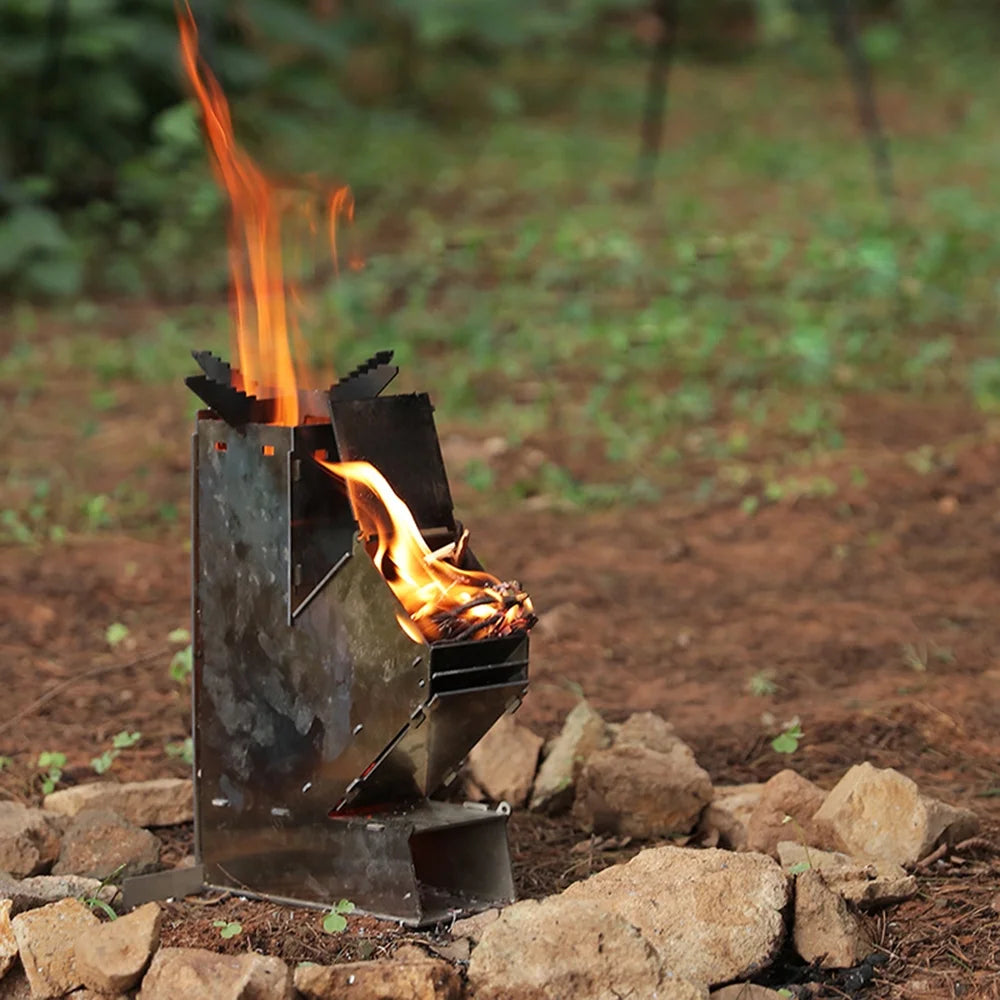 Outdoor Collapsible Wood Burning Detachable Portable Stainless Steel Rocket Camp Tent Z176558