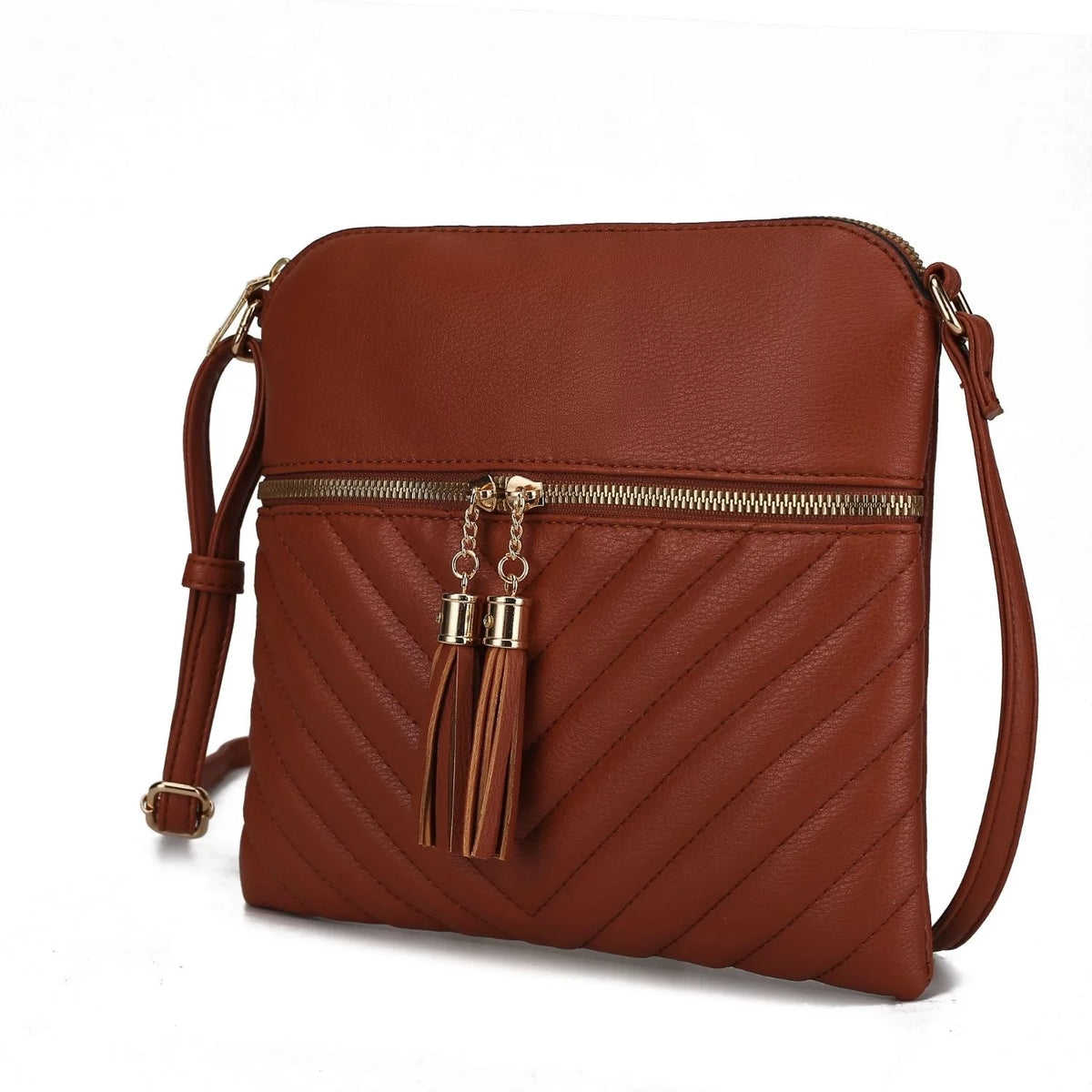 Brown Vegan Leather Medium Crossbody Handbag I96583
