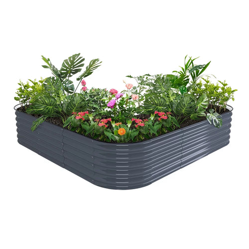 17" Tall L-Shaped Modular Corrugated Metal Raised Garden Beds Grey Z2301
