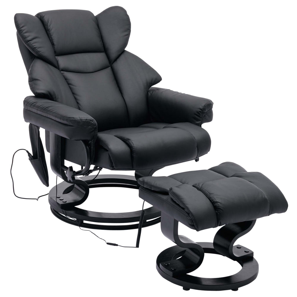 Black PU Massage Recliner Office Chair with Ottoman R1339