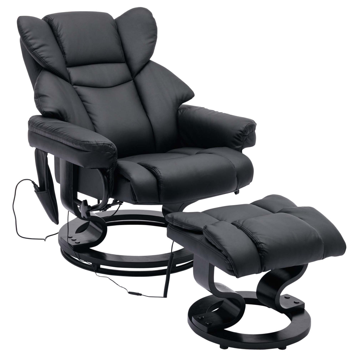 Black PU Massage Recliner Office Chair with Ottoman R1339