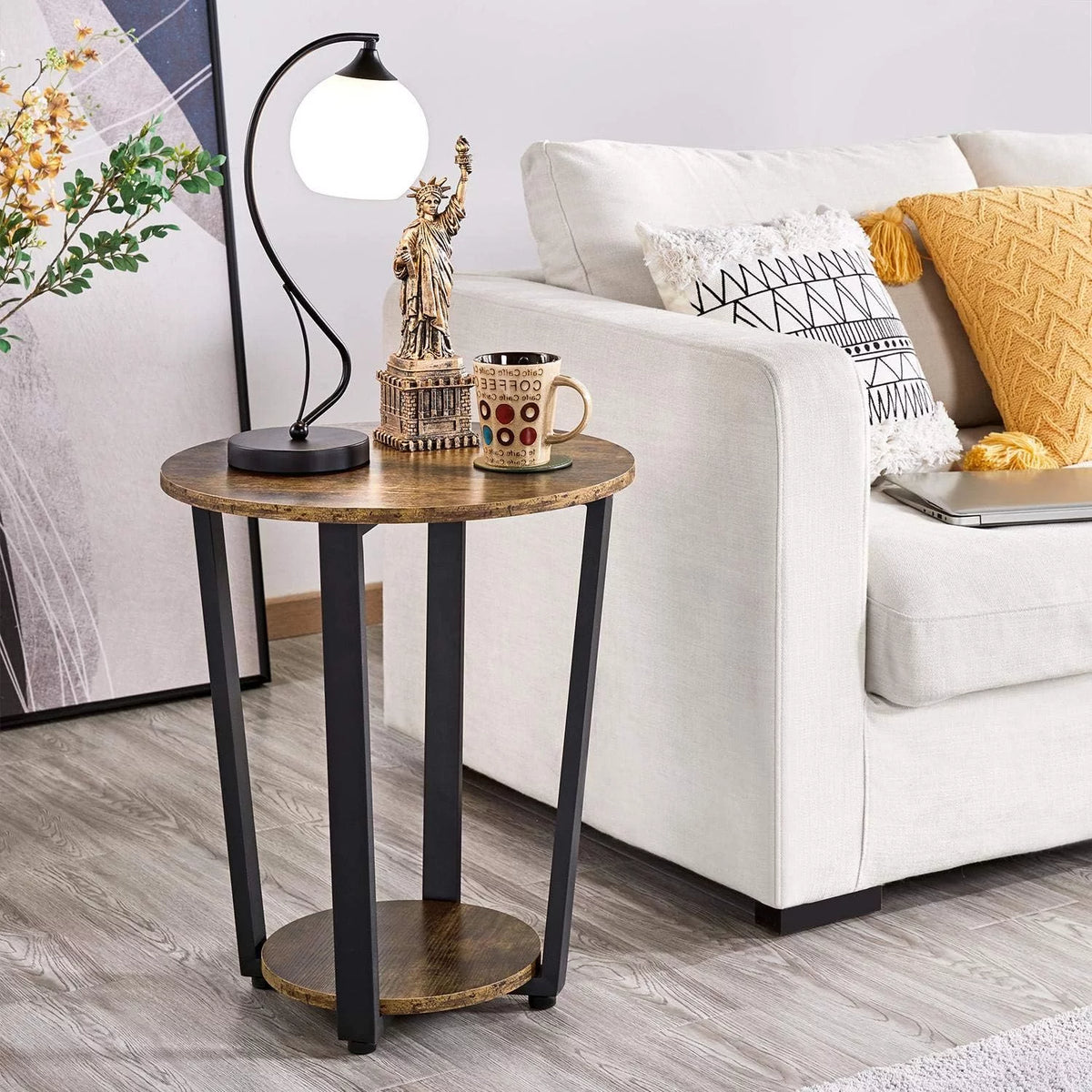 Small Round Side Table with Storage Shelf T8719