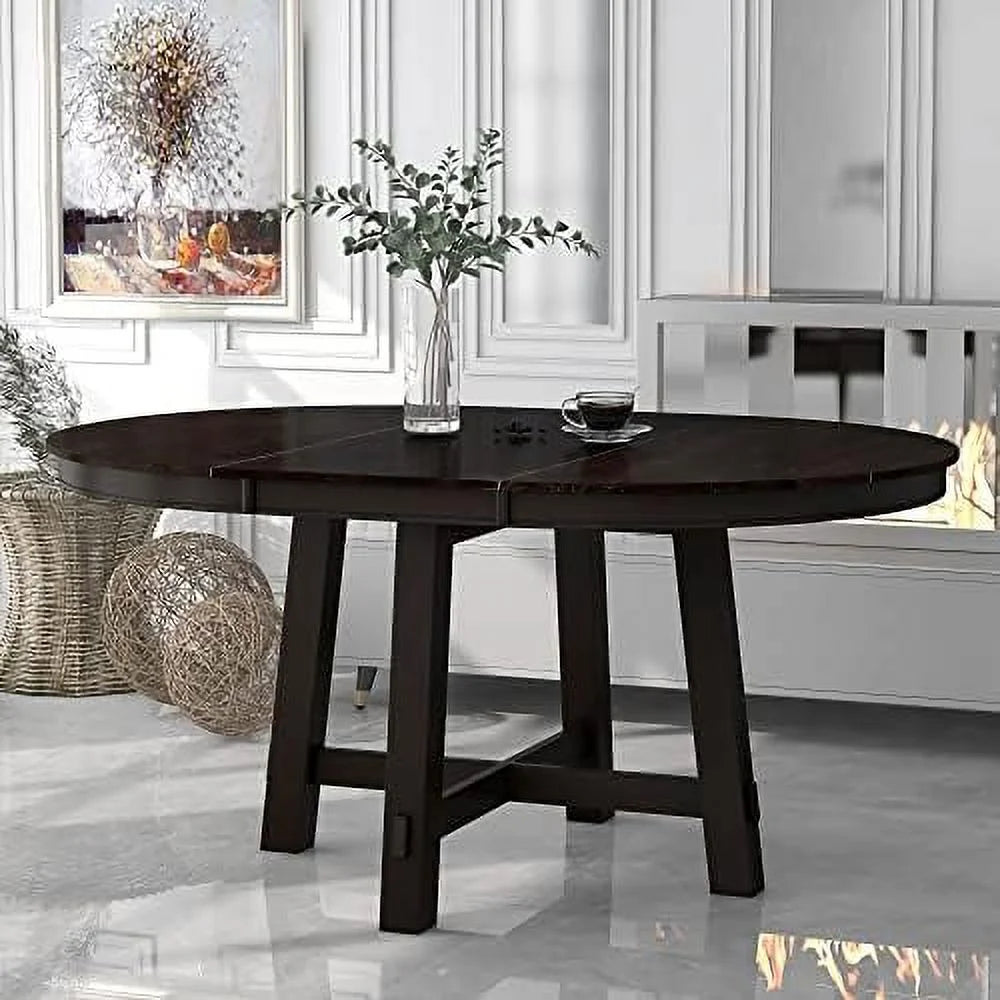 Round Extendable Wood Dining Table with 16" Leaf I828515
